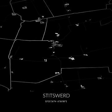 Zwart-witte landkaart van Stitswerd, Groningen. van Rezona