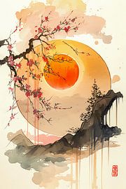 Cherry blossom against a rising sun by Peet de Rouw