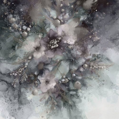 Kerst bloemen en kerstballen, vergrijsd | Kerstmis Collectie