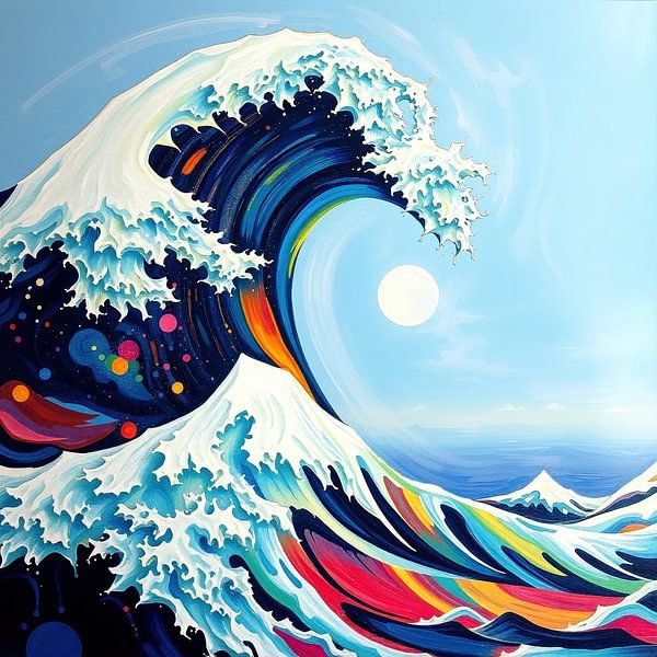 Wave between sky, spray and feeling - A big wave to Kanagawa in a new language by AidasignArt