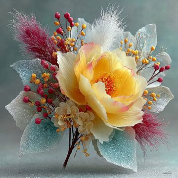 yellow flower with water and icing