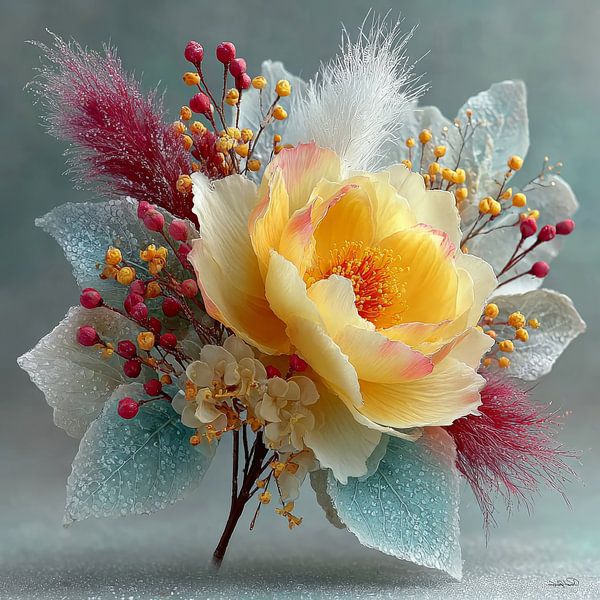 yellow flower with water and icing by Gelissen Artworks