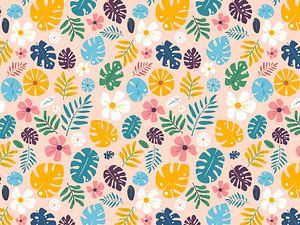 Tropisch Hawaiiaans blad- en bloempatroon - wallpaper versie