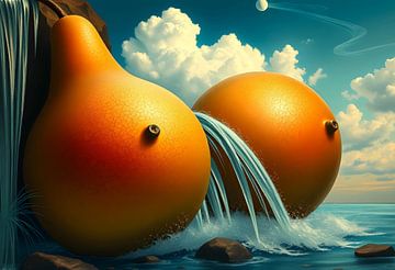 Kunst met fruit in het landschap Dali stijl van Egon Zitter
