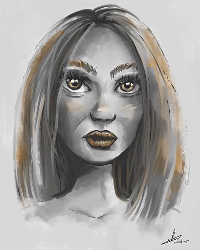 Portret van vrouw in grijstinten en goudgele accenten