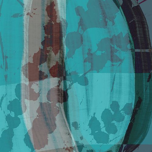 Abstract botanisch. Bloemen in turquoise en taupe.