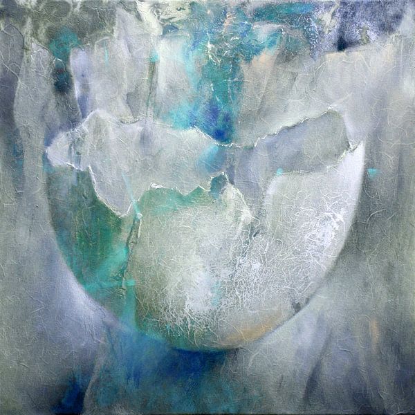 The eggshell - structures in turquoise, blue and grey by Annette Schmucker