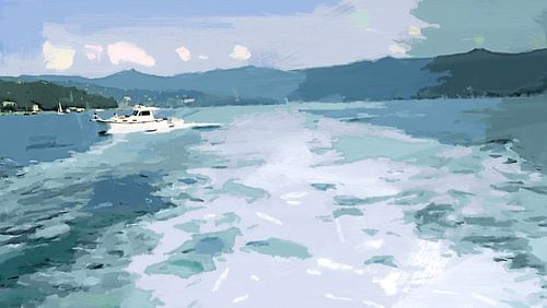 Eine Fahrt entlang der italienischen Riviera – Modernes impressionistisches Digitalgemälde von VenVision Art