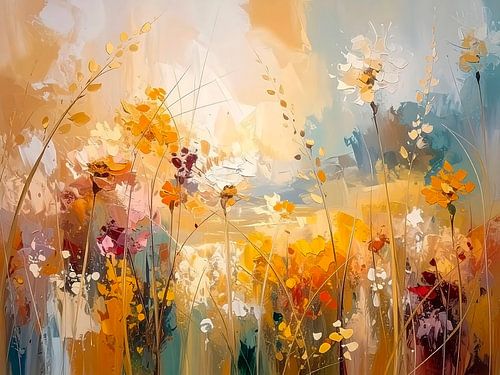 Modern abstract.  Zomers bloemenveld in goudtinten