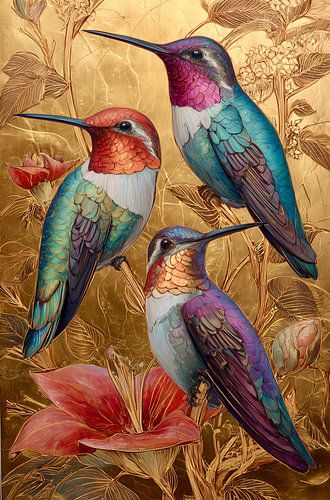 Colibris sur fond d'or sur Danny van Eldik - Perfect Pixel Design