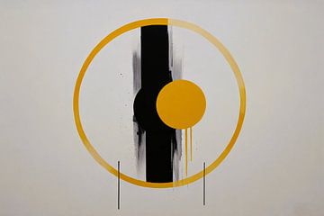 Geel-Zwarte Abstractie met Dynamische Cirkels van De Muurdecoratie