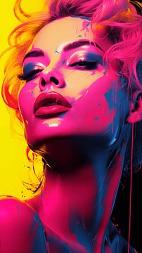 Portret van een vrouw met geschilderd gezicht, pop-art ontwerp, verticaal van Animaflora PicsStock