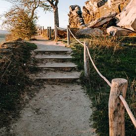 Wanderweg entlang der Teufelsmauer im Harz bei Sonnenuntergang von Katrin Friedl Fotografie