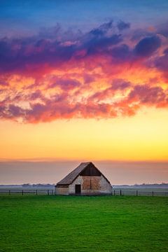 Schafstall bei Sonnenuntergang. von Justin Sinner Pictures ( Fotograaf op Texel)