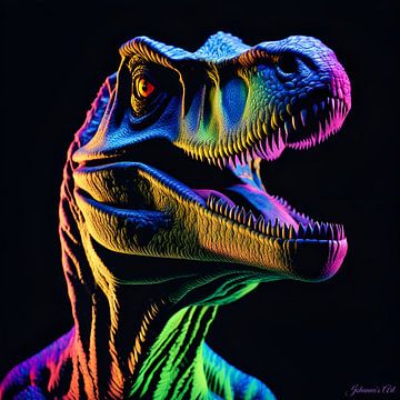 Neon/Zwart licht Kunst van een dinosaurus 2 van Johanna's Art