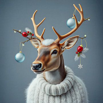 Art rendier met wollen trui.