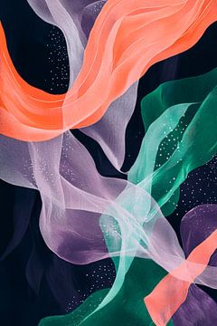 Des vagues de tissu colorées sur un fond sombre sur Poster Art Shop