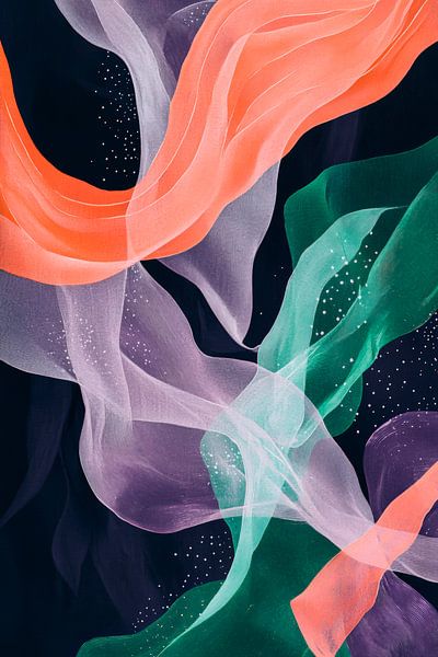 Farbenfrohe Stoffwellen auf dunklem Hintergrund von Poster Art Shop