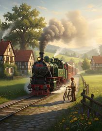 Une vieille locomotive sur la route du village sur Regan Frederick