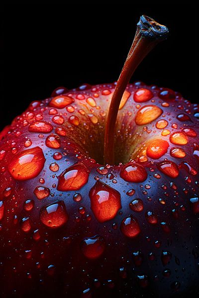 Close-up of a red apple with water drops by Art & Soul Creations