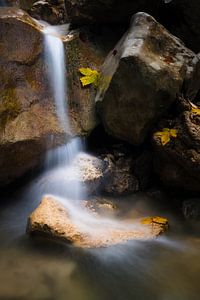 Herbstlaub am kleinen Wasserfall
