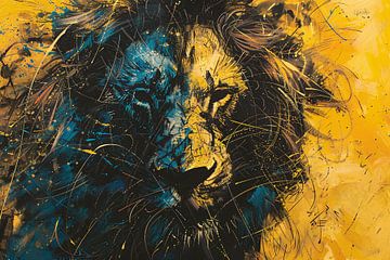 Dynamisch abstract schilderij van een leeuw van De Muurdecoratie