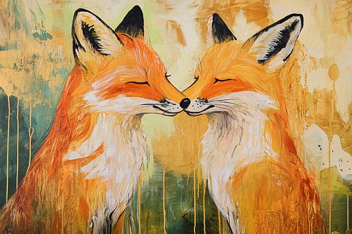 Vossen in warme kleuren schilderij