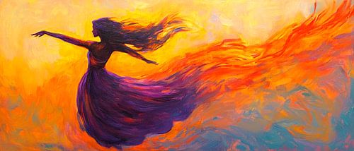 Femme dansant dans un jeu de couleurs sur Poster Art Shop