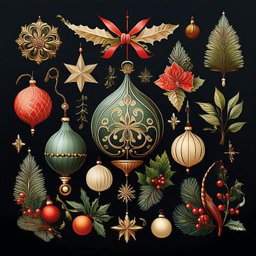 Décorations de Noël vintage sur fond noir