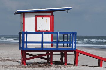 Landschap: Beach hut op Miami Beach, Florida, USA van Rini Kools