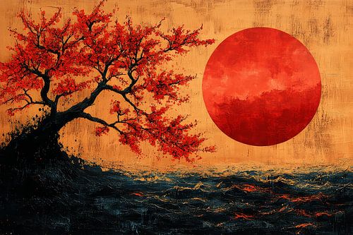 japanse schilderkunst  landschap rijzende zon