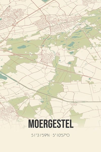 Alte Karte von Moergestel (Nordbrabant) von Ortsdrucke