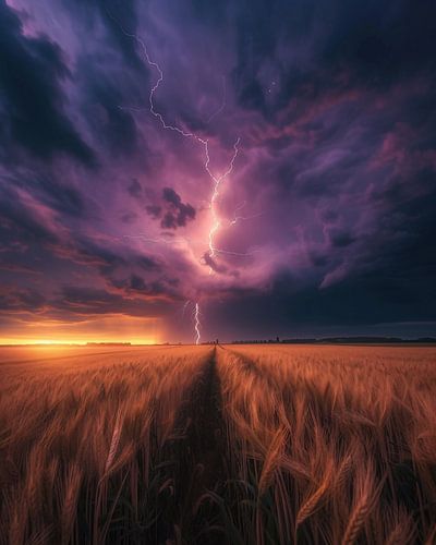 Orages d'été sur les champs de céréales