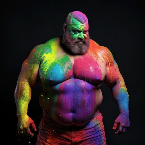 Strongman bodybuilder met neon bodypaint