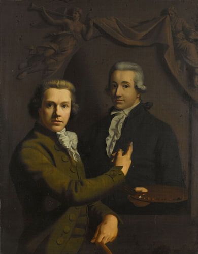 Zelfportret, wijzend naar het portret van zijn gestorven collega Dirk Jacobsz Ploegsma (1769-91), Wi
