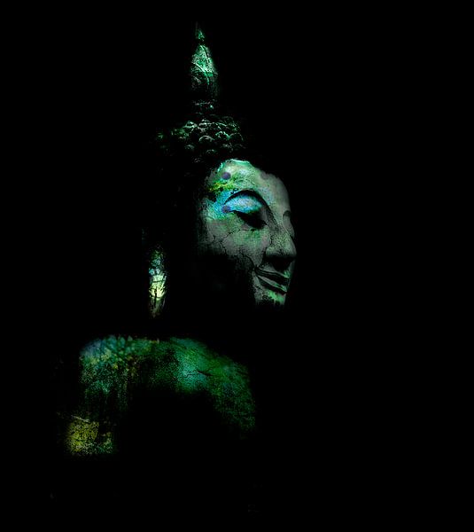 Buddha-Kopf in grün, blau und türkis von Anouschka Hendriks