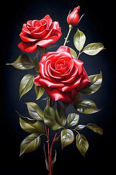Red Roses In Bloom van PixelMint.