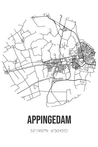 Appingedam (Groningen) | Landkaart | Zwart-wit