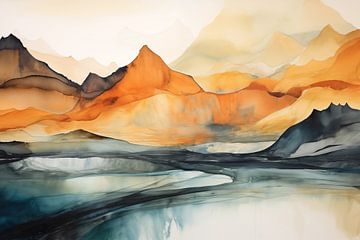 Abstract landschap in aquarel van Uncoloredx12