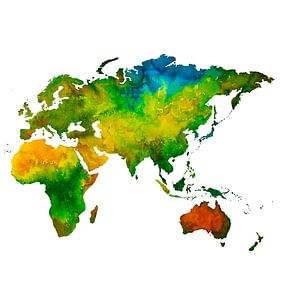 Die östliche Hemisphäre in Aquarell | Wandkreis von WereldkaartenShop