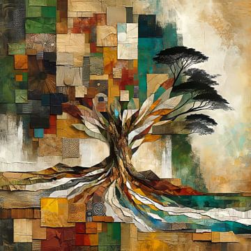 Collage Twee halve bomen maakt een hele boom van Lois Diallo