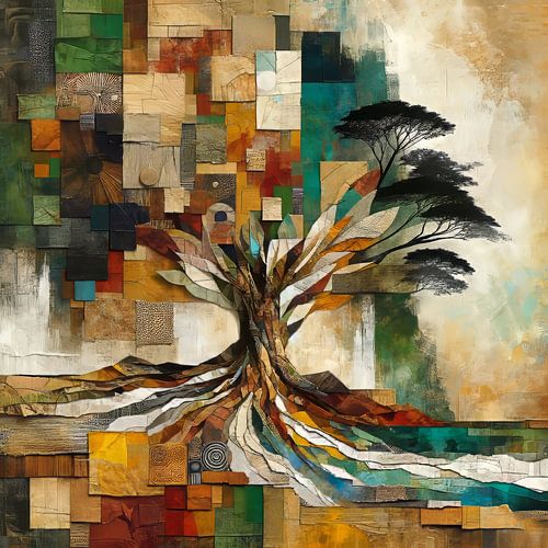 Collage Twee halve bomen maakt een hele boom