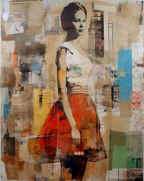 Collage moderne, portrait d'une jeune femme sur Carla Van Iersel