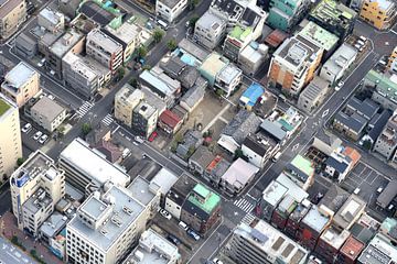 Tokyo, oude woonwijk van bovenaf gezien  van Inge van den Brande