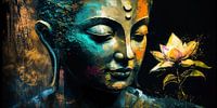 Blue Reflections: Abstract Painting of Buddha and the Lotus Flower