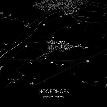 Zwart-witte landkaart van Noordhoek, Noord-Brabant. van Rezona
