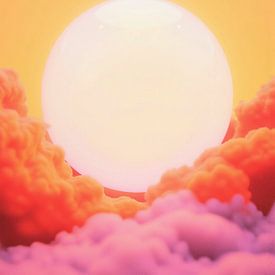 Retro 70s neon art. Abstract sunrise pink orange colour gradient by Mad Dog Art