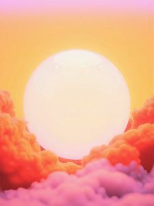 Retro 70er Neon Kunst. Abstrakter Sonnenaufgang Pink Orange Farbverlauf