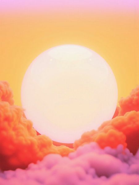 Retro jaren 70 neon kunst. Abstracte zonsopgang roze oranje kleurverloop van Mad Dog Art