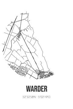 Warder (Noord-Holland) | Karte | Schwarz und weiß von Rezona